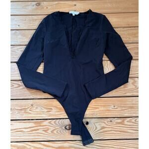 Fleur Du Mal Women’s V Neck Long Sleeve Bodysuit Size S Black Dd